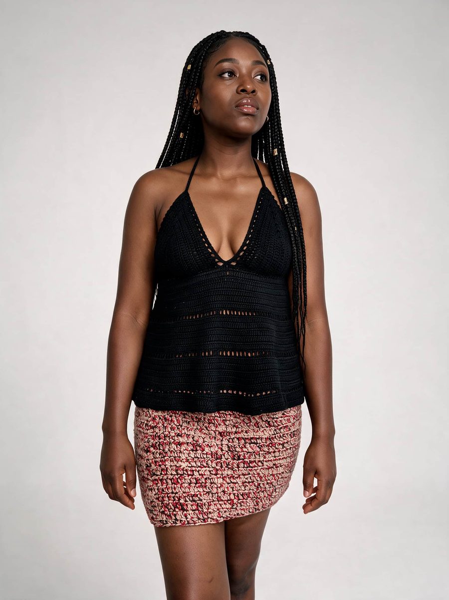 Crochet Halter Set, worn